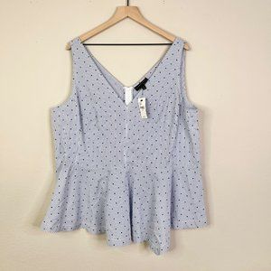 Lane Bryant Women’s Blue White Stripe Polka Dot Peplum Top Size 24 Plus Size